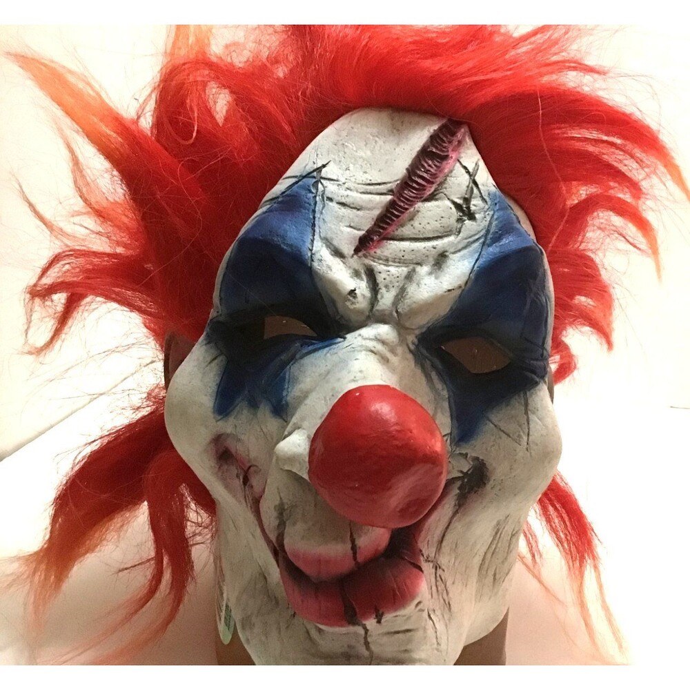 Halloween Scary Evil Clown Red and Orange Hair Creepy One Size Rubber Latex Mask